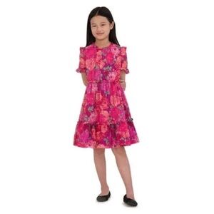 Wonder Nation Girls Metallic Chiffon Floral Dress Plum Dazzle Size 12 Plus